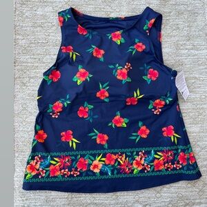 LANDS" END Blue Red Hawaiian Floral Tankini top size 16W
